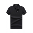 Mens Polo Shirt Chic Solid Color Cotton Turn-down Collar 1/4 Zip Detail Short Sleeve Slim Fit Polo Shirt