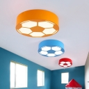 LED Playroom Close to Ceiling Lamp Modernism Black/Red/Yellow Flush Mount Light with Football Acrylic Shade