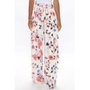 Women's Fancy Trousers Plant Floral Leaf Printed Long Length Tie Waist High Rise Loose Fit Trousers