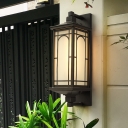 Frosted Glass Black Wall Lighting Rectangle 1 Bulb Industrial Style Wall Mounted Lamp for Outdoor