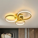 Gold LED Rings Close to Ceiling Lamp Modernism Metal Flushmount Lighting in Warm/White Light