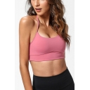 Ladies Solid Color Halter Hollow Out Back Slim Fitted Crop Yoga Cami Top