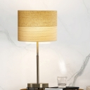 Single Light Bedroom Desk Light Modernism Cream Gray Night Lamp with Drum Fabric Shade