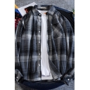 Novelty Mens Shirt Tartan Printed Spread Collar Button-down Relaxed Fit Long Sleeve Shirt with Chest Pocket