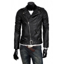 Mens Jacket Chic Buckle Belted Notched Lapel Collar Oblique Zipper Long Sleeve Regular Fit Leather Jacket