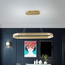 Oval Shaped Island Light Fixture Contemporary Metal LED Gold Hanging Lamp Kit in Warm/White Light for Dining Room