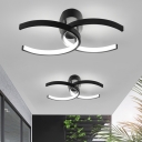 Minimalism LED Semi Flush Light Black C-Shape Ceiling Mounted Fixture with Metallic Shade