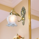 Scalloped Bathroom Wall Mounted Lamp Countryside Milky Glass 1 Bulb Gold Wall Light Fixture
