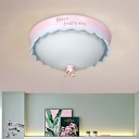 Inverted Crown Dome Shaped Flush Mount Kids Opal Glass Girl's Bedroom LED Ceiling Lighting in Pink