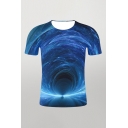 Fancy 3D Top Tee Painted Figure Balloon Colored Light Line Pattern Slim Fitted Short-sleeved Crew Neck T-Shirt for Men