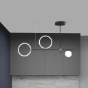 3 Lights Dining Room Drop Pendant Simplicity Black Island Lamp with Circular Opal Glass Shade