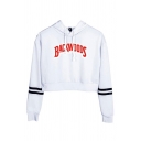 BACKWOODS Letter Contrast Striped Long Sleeve Cropped Hoodie for Woman