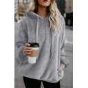 Winter's Warm Fleece Fashion Long Sleeve Loose Fitted Short Light Gray Hoodie