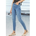 Cool Womens Blue Jeans Faded Wash Stirrup Zipper Fly Ankle Length Slim Fit Tapered Jeans