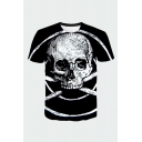 Mens Fashion 3D T-Shirt Skull Cross Line Pattern Round Neck Regular Fitted Short Sleeve Tee Top