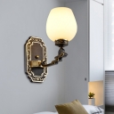 Country Conic Wall Sconce Lighting 1 Bulb Frosted Glass Wall Mount Light Fixture in Black
