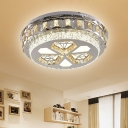 Modern Round Ceiling Flush Beveled Crystal LED Bedroom Flushmount with Diamond Design in Stainless-Steel