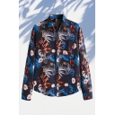 Leisure Men's Shirt Leaf Floral Mixed Printed Pocket Button down Spread Collar Long Sleeve Regular Fit Shirt