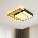 Squared Flush Mount Light Fixture Contemporary Metal Black and Gold LED Close to Ceiling Lamp