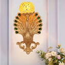 Global Corridor Wall Light Fixture Country Crackle Glass 1 Head Gold Wall Lighting Ideas with Resin Peacock Backplate