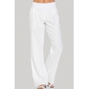 Novelty Womens Pants Solid Color Cotton Linen long Loose Fitted Wide Leg Relaxed Pants