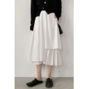 Unique Womens A-Line Skirt Plain Pleated Asymmetric High Waist Midi A-Line Skirt