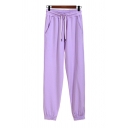 Novelty Womens Pants Solid Color Drawstring Waist Cuffed Ankle Length Loose Fit Tapered Jogger Pants