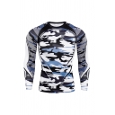 Novelty Mens Tee Top Camouflage Pinstriped Printed Long Sleeve Round Neck Skinny Fitted Tee Top