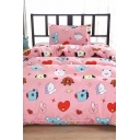 Lovely All Over Cartoon Print Sheet Duvet Cover Pillow Case 3 Piece Bedding Set in Pink