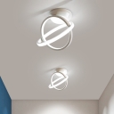Annular Corridor Ceiling Light Metal LED Modern Flush Mount Lighting Fixture in Black/White
