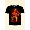 Creative Mens T-Shirt Skull Fire Microphone 3D Pattern Round Neck Short Sleeve Fitted T-Shirt