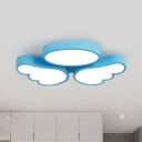 LED Kids Room Close to Ceiling Lamp Cartoon White/Pink/Blue Flush Mount Light with Wings Acrylic Shade