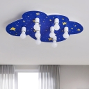 Star Nursery Flush Lamp Fixture Acrylic 8 Bulbs Cartoon Ceiling Mounted Light in Blue