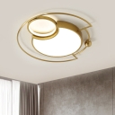 Simple Planet Flush Mount Fixture Metallic LED Bedroom Ceiling Lighting in Gold, Warm/White Light