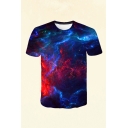 Novelty Mens 3D Tee Top Shining Star Colorful Cloud Pattern Round Neck Regular Fit Short Sleeve Tee Top