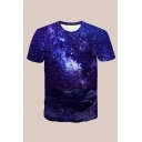 Dressy T-Shirt 3D Galaxy Planet Pattern Short Sleeve Crew Neck Regular Fit T-Shirt for Men