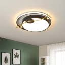 Modern Round Flushmount Lighting Metallic LED Bedroom Close to Ceiling Lamp in Black-Gold, Warm/White Light