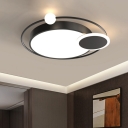 Simple LED Flush Mount Black/Gold Planet Orbit Ceiling Lamp with Metal Shade in Warm/White Light, 16.5