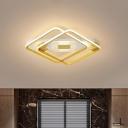 Metallic Square Ceiling Light Fixture Modernism LED Gold Flush Mount Lighting, 16.5