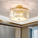 LED Parlor Semi Flush Mount Lighting Modern Gold Ceiling Light with Drum Crystal Rectangle Shade