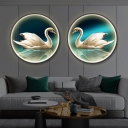 Chinese LED Wall Mounted Light Fixture Green Goose Mural Lighting with Fabric Shade, Right/Left
