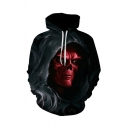 Cool Mens 3D Hoodie Red-Face Monster Printed Drawstring Regular Fitted Long Sleeve Hoodie