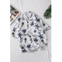 Mens Shirt Unique Pineapple Leaf Pattern Button up Spread Collar Half Sleeve Relaxed Fit Shirt