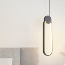 Elliptical Metal Hanging Light Fixture Modern LED Black Down Lighting in Warm/White Light for Living Room