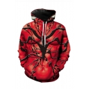 Popular Anime 3D Printed Long Sleeve Drawstring Pouch Pocket Loose Hoodie in Red