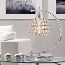 Domed Living Room Night Light Modern Crystal 1-Light Silver Table Lamp with Arced Arm