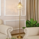 Crystal Swag Gold Floor Lamp Scrolls Single Farmhouse Floor Standing Light for Living Room