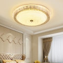 LED Ceiling Flush Mount Rural Bedroom Lotus Pattern Flush Light Fixture with Bowl Frosted Glass Shade in Silver