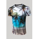 Chic Mens T-Shirt 3D Tree Beach Pattern Short Sleeve Round Neck Regular Fit T-Shirt
