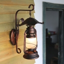 1-Light Kerosene Wall Sconce Countryside Weathered Copper Finish Frosted Glass Wall Mounted Lighting